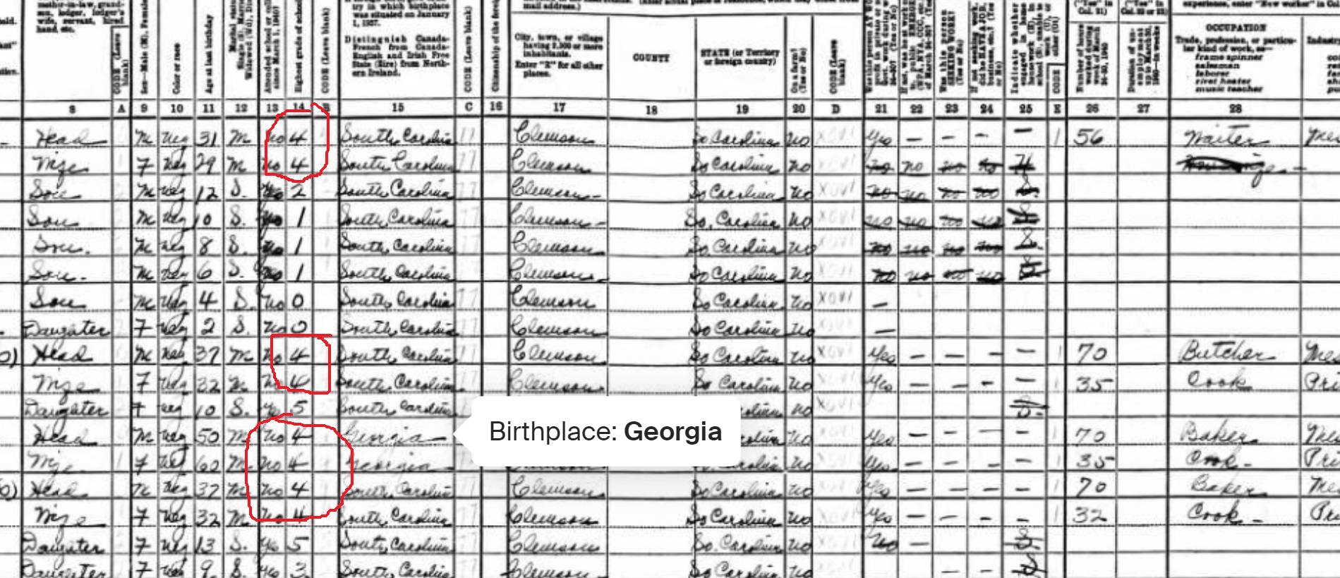 A screenshot of the census highlighting the number of individuals with a 4th grade education